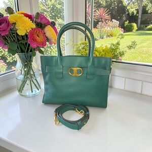 Tory Burch Graphite Pebbled Leather 2-way Tote Bag With Gold Accent